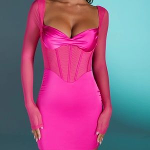 Oh Polly Lorient Mesh Sleeve Mini Dress in Pink | US 2